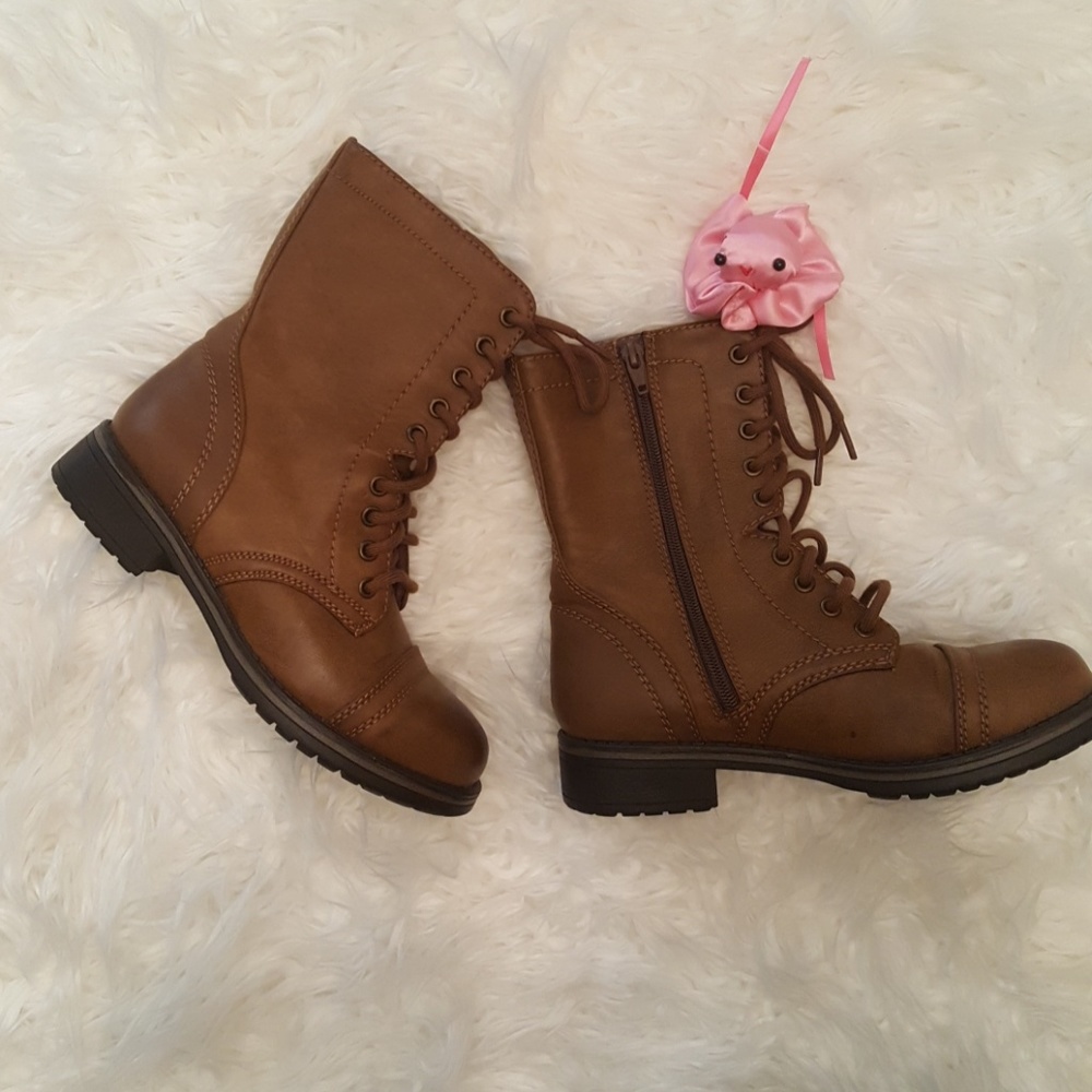 Faux Leather Combat Boots